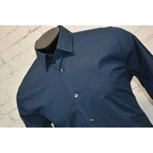 Express 1MX Dress Shirt Mens Large Navy Blue Extra Slim Fit Cotton Blend Stretch